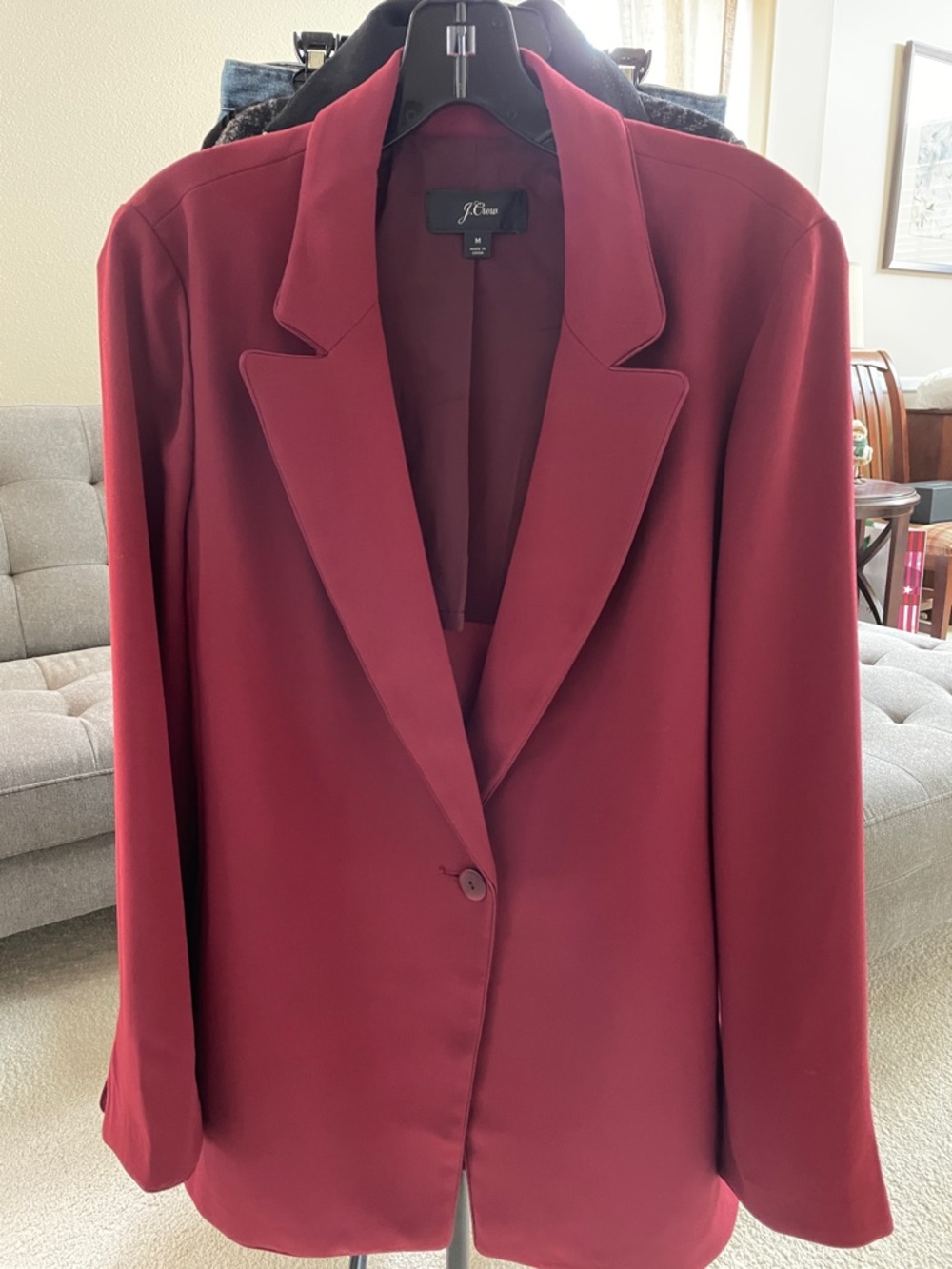 J Crew Classic Stylish Classy Blazer with Belt in Deep Burgundy M